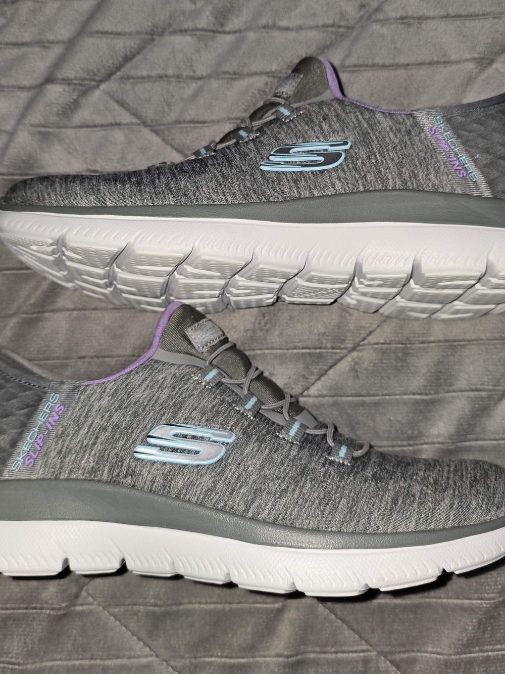 Skechers GOwalk Women’s Slip-On Walking Shoes - Gray with Light Blue Accents